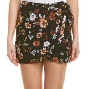 Dark Floral Front-Sash Route 81 Mini Wrap Skirt